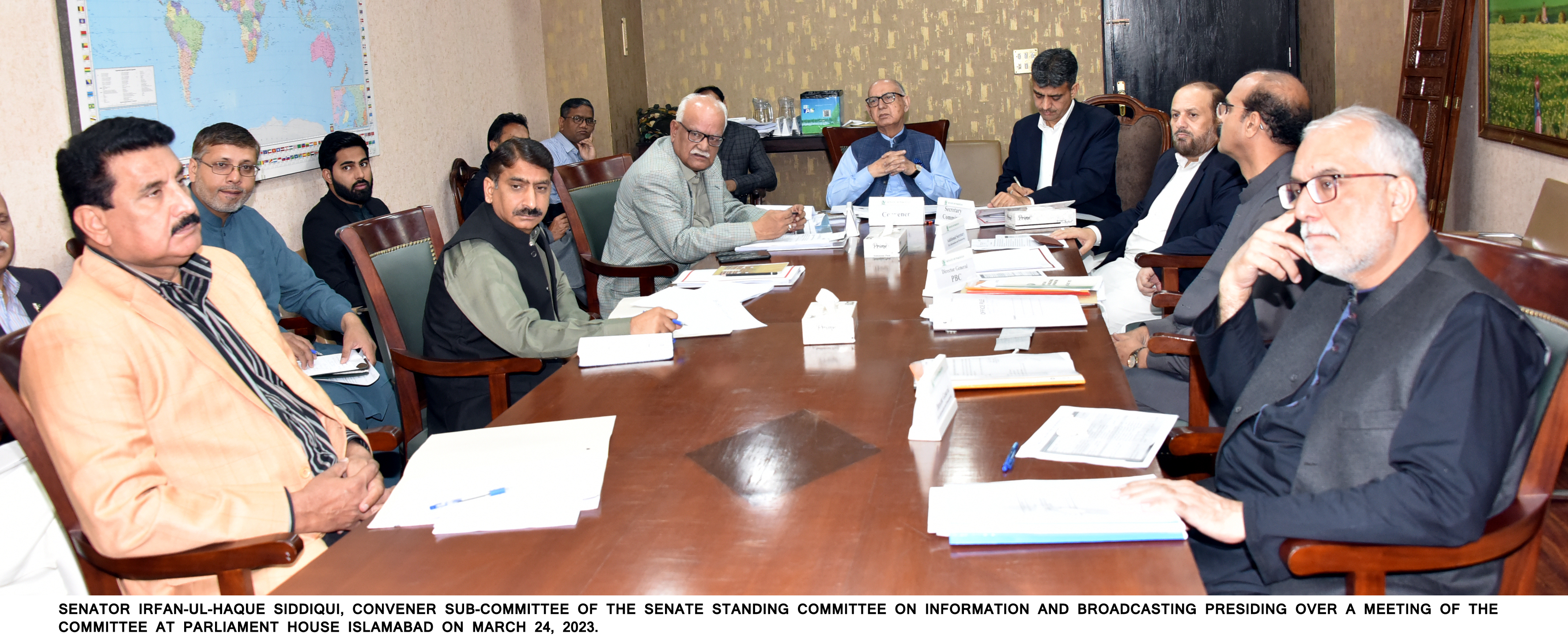 Meeting of Sub-Committee of Senate Standing Committee on Information and Broadcasting held at Parliament House with Senator Irfan ul Haq Siddiqui in Chair.