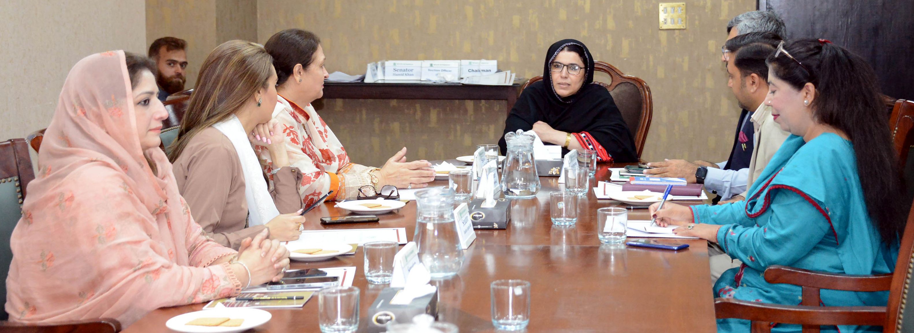 Senator Naseema Ehsan, presiding over a meeting of the Senate Committee on Delegated Legislation after being elected as Chairperson of The Committee at Parliament House Islamabad