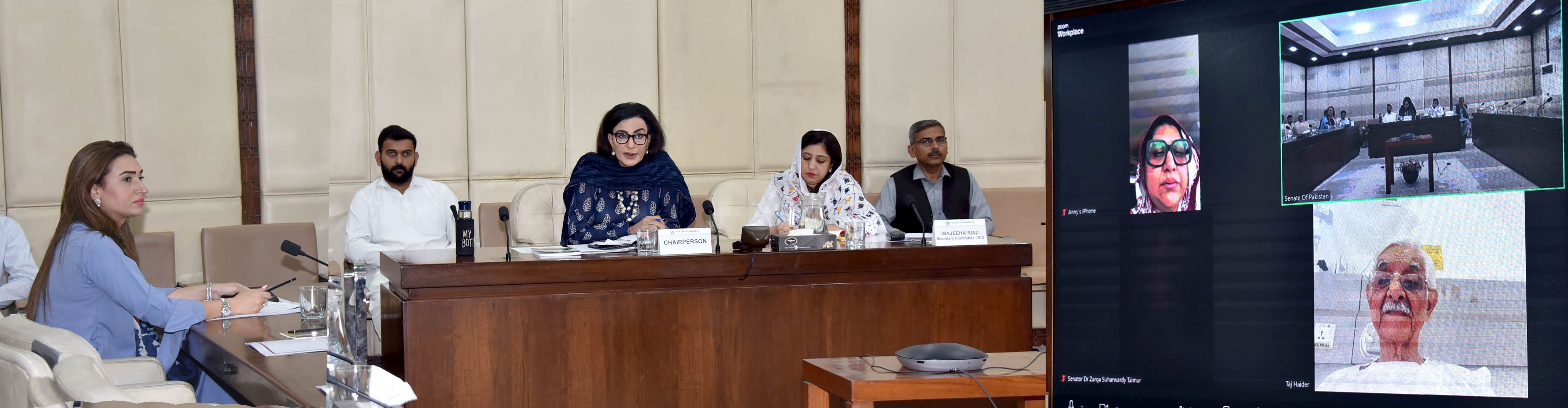 Senator Sherry Rehman, Chairperson Senate Standing Committee on Climate Change Presiding over a Meeting of The Committee at Parliament House Islamabad