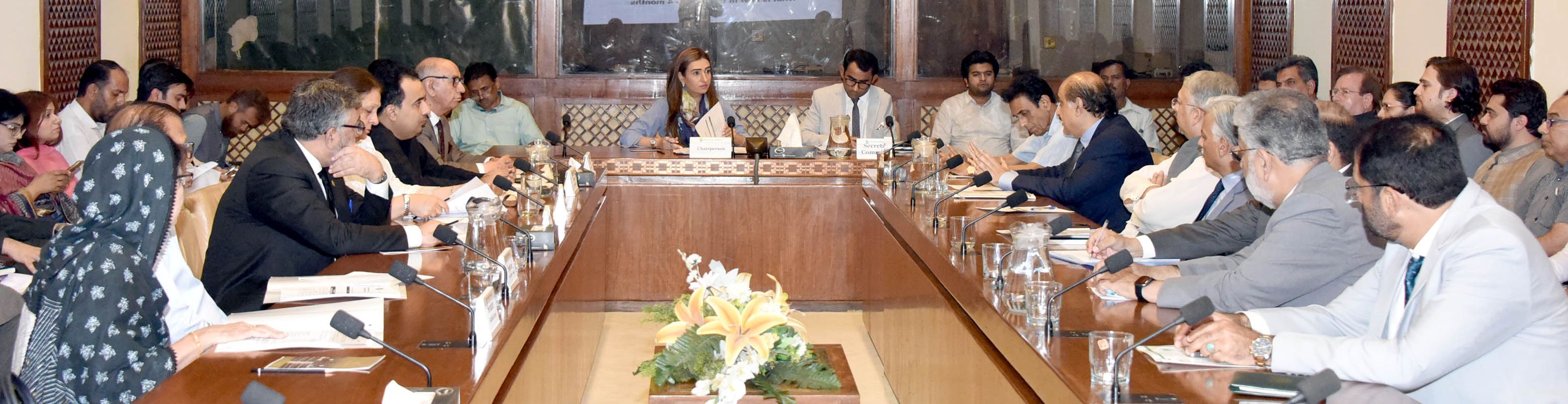 Senator Bushra Anjum Butt, Chairperson Senate Standing Committee on Federal Education, Professional Training Presiding over a Meeting of The Committee at Parliament House Islamabad