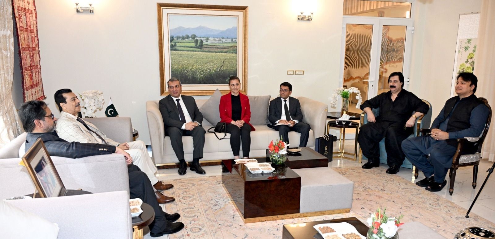 H.E. Mr. Khazar Farhadov, Ambassador of the Republic of Azerbaijan called on Chairman Senate, Syed Yousaf Raza Gilani at his residence in Islamabad