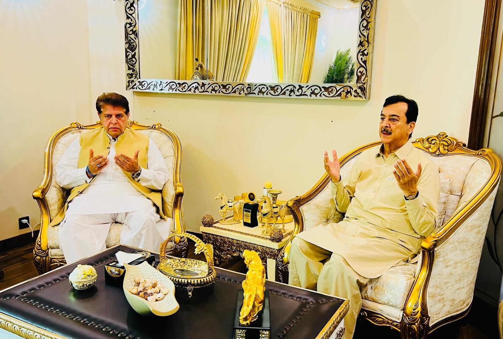 Chairman Senate of Pakistan, Syed Yousaf Raza Gilani offering Fateha on the demise of the mother of Syed Almdar Hussain Shah, President of the New York Chamber of Small Business Corporation, USA.
