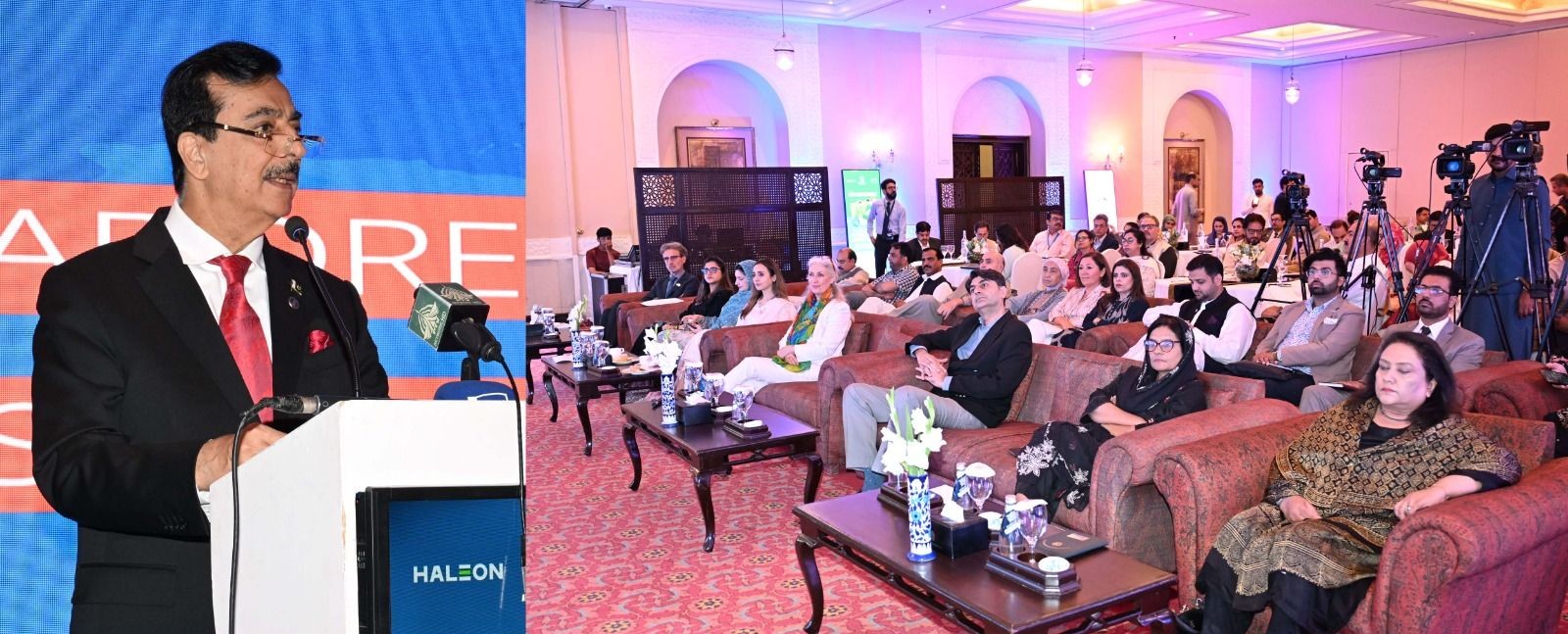 Chairman Senate, Syed Yousaf Raza Gilani addressing as chief guest at the launch event of Maternal, Newborn and Child Health Social and Behavior Change Communication Campaign in Islamabad