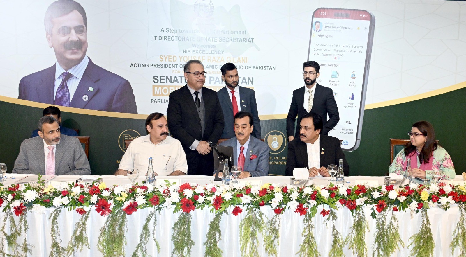 Acting President, Syed Yousaf Raza Gilani is inaugurating the Senate mobile application at Parliament House, Islamabad