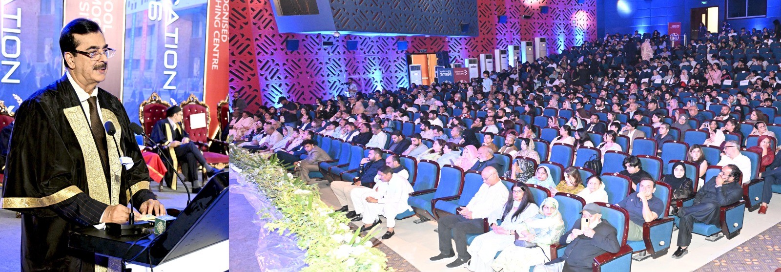 Chairman Senate, Syed Yousaf Raza Gilani addressing as chief guest at the convocation of Beaconhouse International College in Islamabad