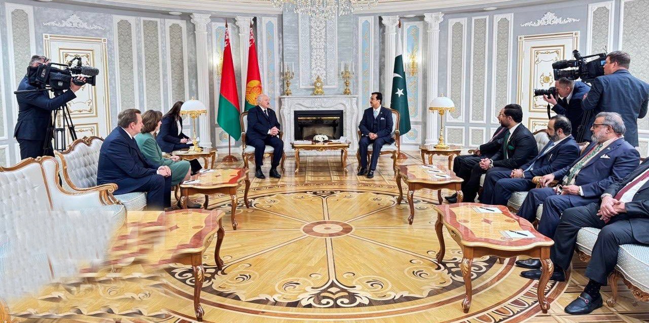 A parliamentary delegation from Pakistan, led by Chairman Senate of Pakistan Syed Yousaf Raza Gilani in a meeting with the President of Belarus, Alexander Lukashenko at Minsk, Belarus.